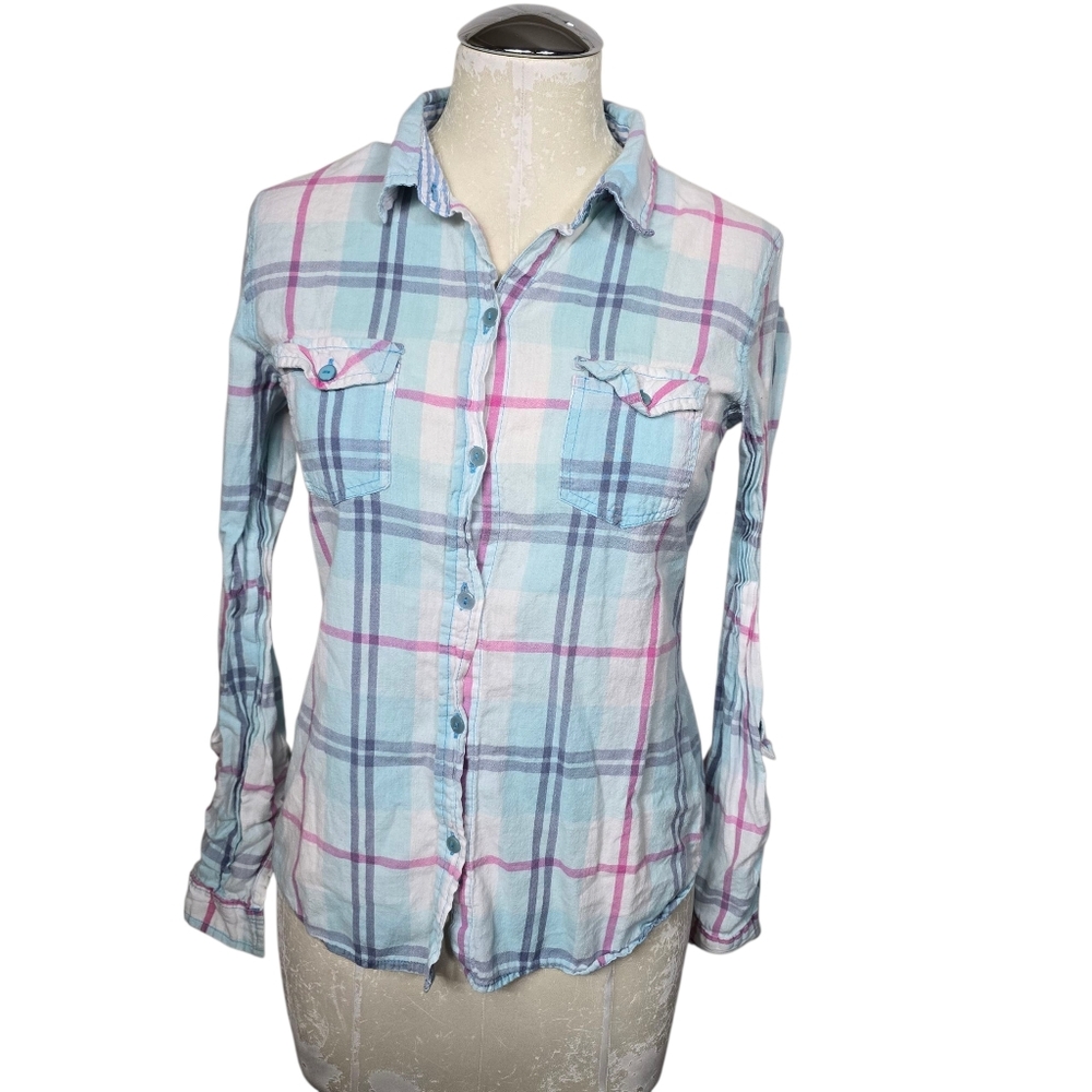 Passport Plaid Button Down Long Sleeves Shirt M